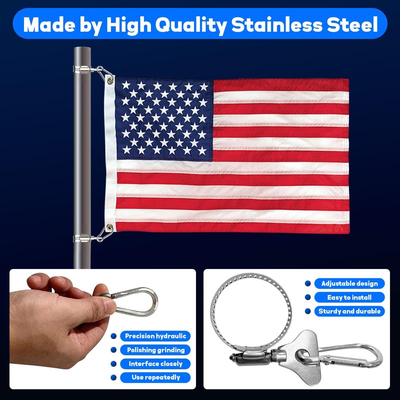FRF FLAG 4 Pack Stainless Steel Flagpole Clip Kit with