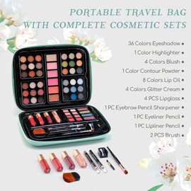 Color Nymph- Kits de maquillaje para principiantes, regalo para adolescentes, paletas de maquillaje con bolso reutilizable, incluye 36 colores de sombras de ojos