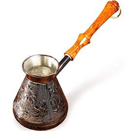 14 Oz Copper Turkish Greek Arabic Engraved Coffee Pot Stovetop Coffee Maker Cezve Ibrik Briki with Wooden Handle