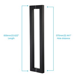 TOGU TG-R3030 Heavy Duty Commercial Grade 600mm/24 inches Square/Rectangle Shape Solid 1.2mm Thick Stainless Steel 304 Push Pull Door Handle, Matte Black Finish