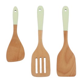 3Pcs Wooden Spatula Set Heat Resistant Light Weight Kitchen Cooking Utensils Set for Household Kitchen Green