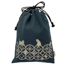 Edo-Ten Shingen Bag, Discharge Pattern, Matching Bag, 100% Cotton, Shijira Fabric, Drawstring Bag, Goshuin Bookbag, Inner Pocket, Men's, Women's, Cat Pattern, 057-T05 Cloisonne Cat Navy
