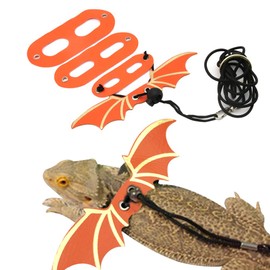 Adjustable Bearded Dragon Leash Harness,3 Size Pack Leather Wings Safty walking Leash for Bearded Dragon Lizard Reptiles (Orange)