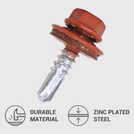 Marcopol Pack of 150 Metal Roofing Screws 4.8 x 19 mm Self-Drilling Screws with EPDM Washers Painted Hex Washer Tapping Screw (150, RAL 8004), Brown (RAL 8004)