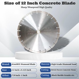 12 Inch Diamond Concrete Saw Blade,12 Inch Masonry Blade with 5/8 inch Arbor,Sharp Tile Saw Blade Dry or Wet Cutting for Brick Paves Concrete Stone Block Marble Granite (LSS12)