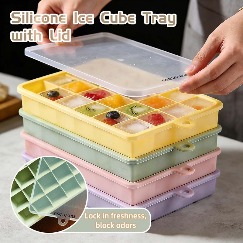 4Pc Silicone Ice Cube Tray with Lid, YUX-DTDSU Ice Cube