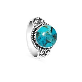 Sivalya Bali Blue Turquoise Ring Sterling Silver - Natural Stone Solid 925 Silver Chunky Solitaire Ring – Statement Boho Vintage Look Fashion Ring for Women - December Birthstone (9)