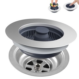 Upgraded 3in1 Kitchen Sink Drain Strainer & Sink Stopper,304 Stainless Steel Metal Sink Drain Stopper with Anti-Clogging Wider Strainer Basket,Kitchen Essentials for US Standard 3-1/2" Drain