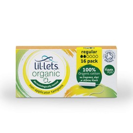 Lil-Lets Organic Non-Applicator Regular Tampons, 16 Count (Pack of 1), for Light to Medium Flow, Made with 100% Organic Cotton, GOTS Certified, Vegan Organic Tampons, Plastic Free Period Care
