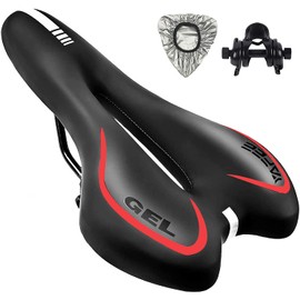 ZONSUSE Bike Seat,Gel Bicycle Saddle Comfortable Soft Breathable Cycling Bicycle Seat, Comfortable Bike Seat with Reflective Strips, for MTB Mountain Bike,Folding Bike,Road Bike (Red)