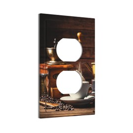 CZRPKEN Decorative Outlet Covers with Vintage Coffee Retro Grinder Artwork Design 1 Gang Duplex Light Switch Cover Plate Unique Wall Plates Switchplate Cover for Rustic Kitchen Decor