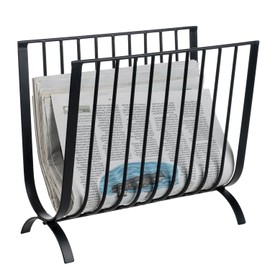 MyGift Matte Black Metal Magazine Rack, Deluxe Mid Century Wire Magazine Rack, Tabletop or Floor Standing Sling Basket for Magazines and Newspapers