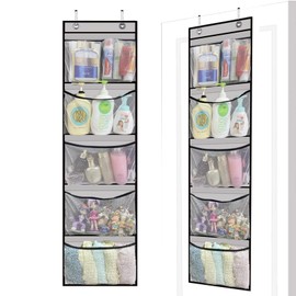 Amusingtao 2 Pcs Over Door Storage Organiser, Hanging Storage Organizer, with 5 Mesh Pockets, Large Capacity Back of Door Storage for Bedroom, Bathroom, Closet
