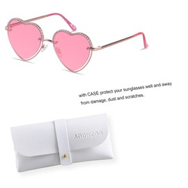 ANDWOOD Trendy Heart Shaped Sunglasses Womens Rhinestone Love Eye Sun glasses Metal Lovely Fashion Diamond Sunnies