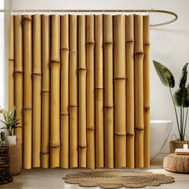 GCTNBJL Bamboo Shower Curtain Vintage Brown Bamboo Japanese Asian Plant Nature 3D Print 70x70(WxH) Inches Bathroom Decor Fabric Curtain with Hooks