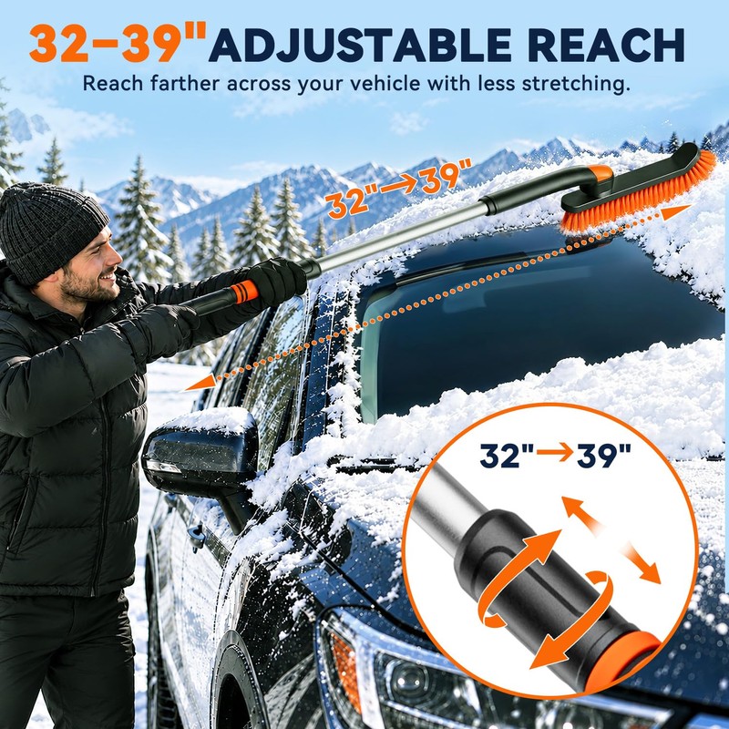 [2026 Upgraded 39" Extendable Snow Brush & Ice Scraper for