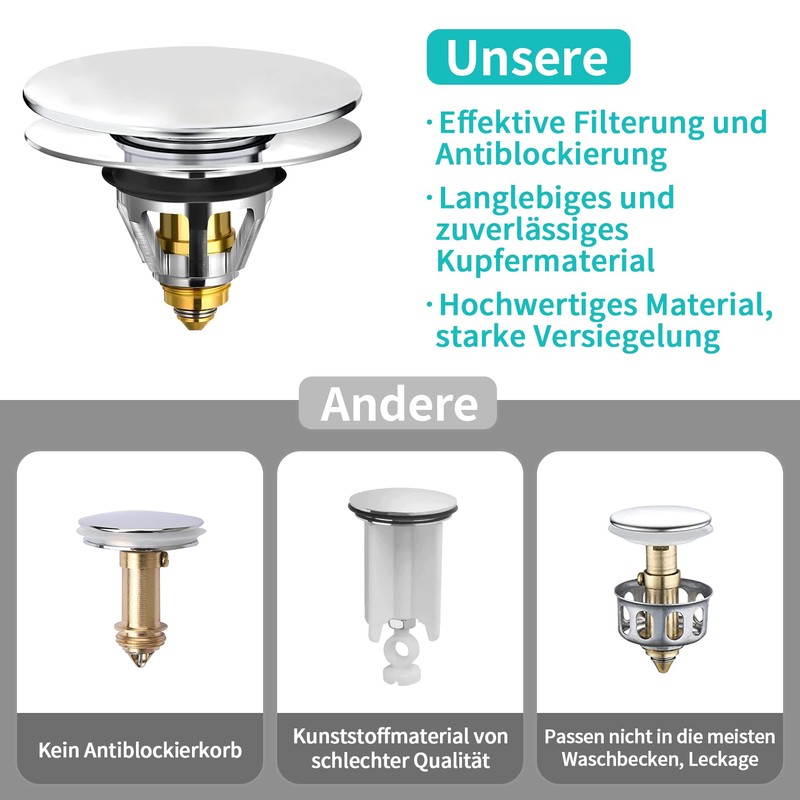 Sink Plug, Universal Pop Up Plug, Sink Drain Strainer, Drain