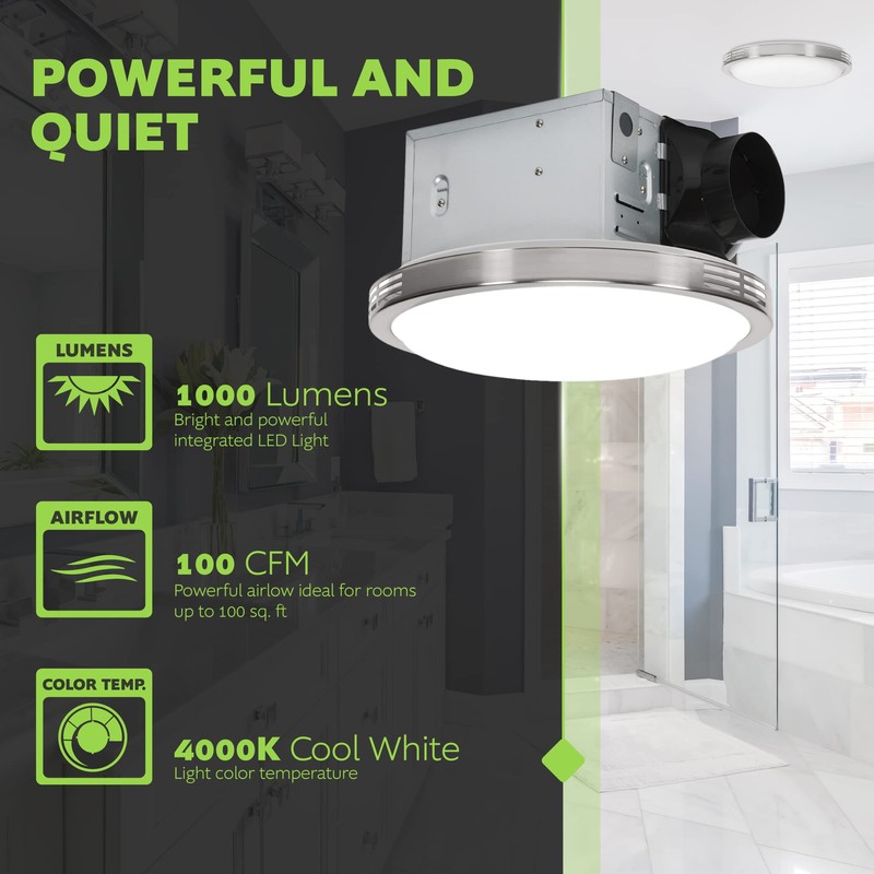 Homewerks 7105-07 Bathroom Fan with LED Light Ceiling Mount Exhaust