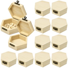 12 Pack Small Wooden Box, Unfinished Wooden Box with Hinged Lid and Buckle for Jewelry Storage, DIY Crafts, Party Favors
