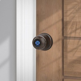 eLinkSmart Fingerprint Door Knob Ball Lock Keyless Entry Digital Door Lock Wood Grain Metal Fingerprint Door Knob for Bedroom Apartment, eSmartLock App, Support Phone & iOS Watch
