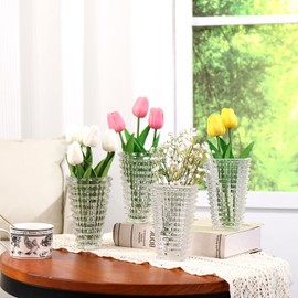 MCMCNCUIU Crystal Flower Vase Set of 4, Glass Vases for Centerpieces, Clear Vases for Flowers, Small Vase for Living Room, Bedroom, Kitchen, Office, Wedding