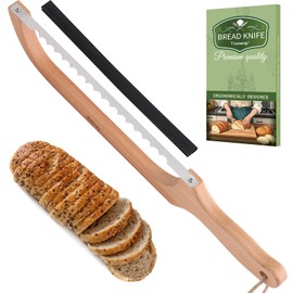 Trcosenp Bread Slicer for Homemade Bread, Serrated Bread Knife for with Bow Design, Ergonomic Design, Sourdough for Homemade Wooden, Steel Premium Stainless Steel Serrated Bread Cutter