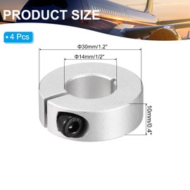 PATIKIL Bore 14mm Single Split Shaft Collar 30mm OD 10mm Thickness, 4 Pack Aluminum Alloy Locking Collar Clamp Style with Set Screw for Machine Tools Industry, Silver