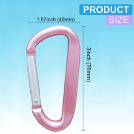2 Pack Pink Carabiner Clip, 3" Aluminum Alloy Caribeener D Ring, Spring Snap Hook for Keychain Clip(Pink 2Pack)