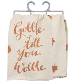 Primitives by Kathy 31611 Hand-Lettered Fall-Inspired Metallic Dish Towel, 28 x 28-Inch, Gobble Til You Wobble