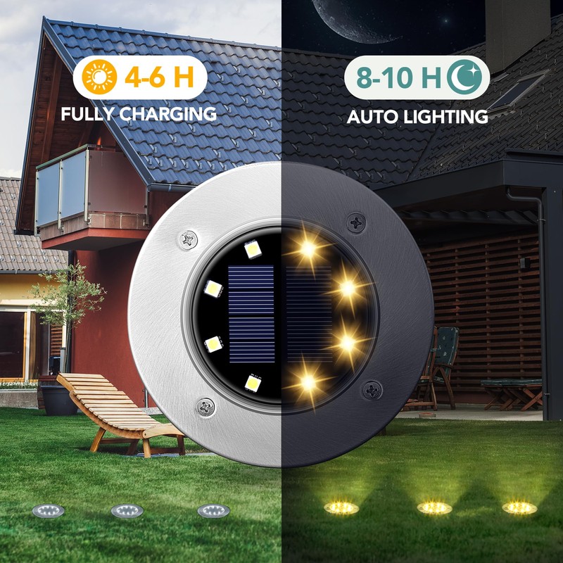 GIGALUMI Solar Ground Lights - No-Drill Fence Lighting Solution, Waterproof