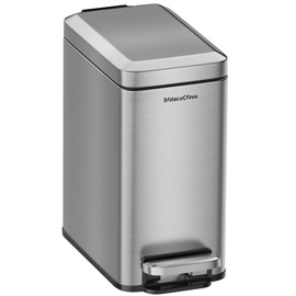 SolaceCove Small Bathroom Trash Can with Soft-Close Lid，6L/1.6 Gal Stainless Steel Slim Step Garbage Can with Removable Inner Bucket for Bedroom、Bathroom