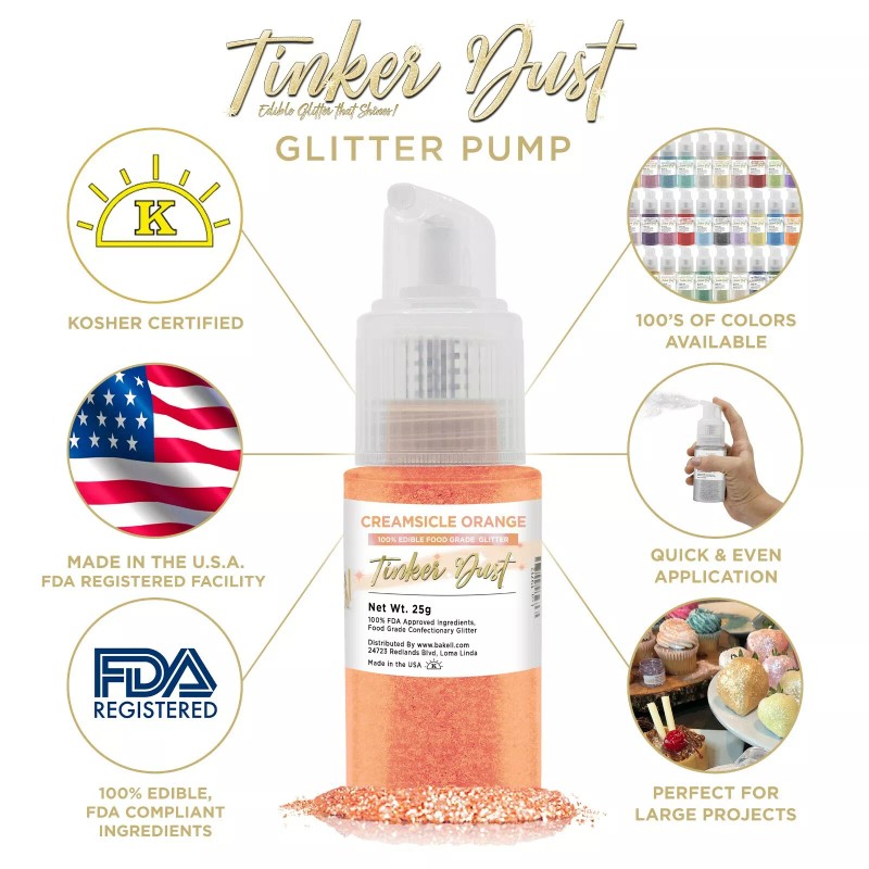 Bakell Creamsicle Orange Tinker Dust Edible Glitter Spray Pump
