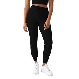 YITTY Active Women's Ultraluxe High-Waist Jogger Pant, Athleisure, Draw-String, Breathable, Pockets, Iconic Black, S, Regular