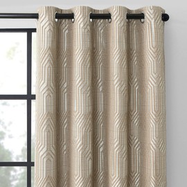 Light Brown and Silvery 100% Blackout Jacquard Geometric Pattern Curtains,52 Inch Wide 120 Inch Length 2 Panels, Thermal Insulated Noise Reducing Anti-Rust Grommet Drapes for Bedroom Living Room