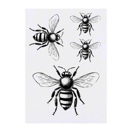 4 x 'Bee' Temporary Tattoos - Water Resistant, Skin-Safe, Non-Toxic Transfers, Mixed Sizes (TO00065564)