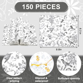 JarThenaAMCS 150Pcs Black Floral Wax Paper Bird Flower Deli Wrap Sandwich Wrap Tissue Oil-Proof Picnic Liners for Party Kitchen Supplies, 9.8 x 8.3 Inch