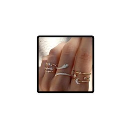 Carufin Crystal Snake Rings Set Vintage Butterfly Stackable Joint Finger Rings Reptile Snake Band Ring Jewellery for Women Girls, Metal