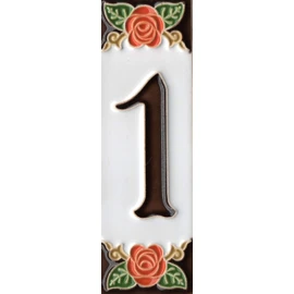 House Numbers, Italian Ceramic Numbers & Letters Tiles Orange Rose Design, Tile Size: 15cm x 5cm (Number 1)