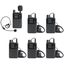 AGJ Wireless Tour Guide System, Tour Guide Microphone, Tour Guide Headsets 1 Transmitter 5 Receivers Assisted Listening Simultaneous Interpretation Translation System for Church with Charging Cables