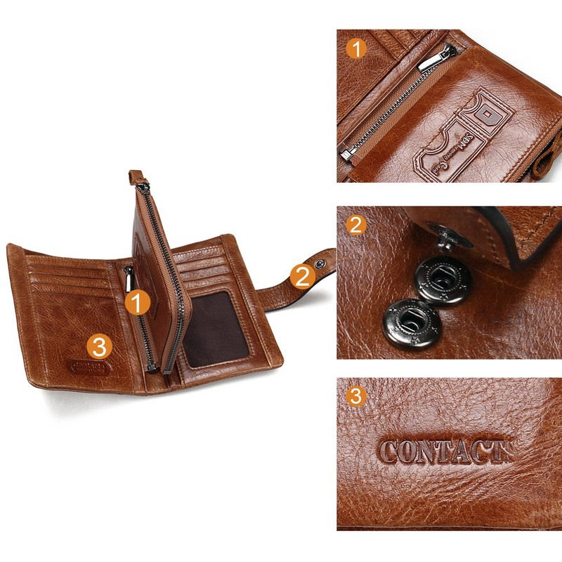 Contacts Herren Geldbörse Echtes Leder-Geschäft Bifold Trifold Mappen-Kartenhalter-Münzen-Tasche Braun