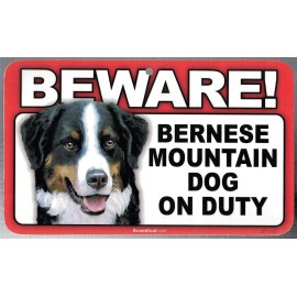 SCANDICAL BEWARE GUARD BERNESE MOUNTAIN DOG ON DUTY 5" X 8" HANGABLE PLASTIC SIGN NEW