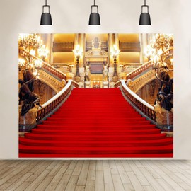 GURETER Red Carpet Backdrop, Golden Palace Gorgeous European Hall Photo Backdrop, Vinyl 7x5ft Prom Picture Photo Studio Props BJXTGU35