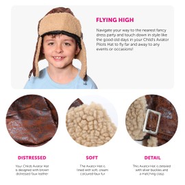 Child Brown 1940s Aviator Hat Ww2 Pilot Fancy Dress Cap Distressed Leather Look Fancy Dress Accessory (Child Size) - Pack Of 1