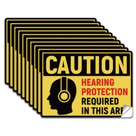 WADORN 10Pcs Caution Hearing Protection Required In This Area Sticker, PVC Yellow Waterproof Self Adhesive Safety Sign Hearing Protection Decal for Industrial Construction Workplace Area, 7.1x5.1 Inch