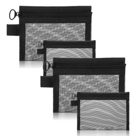 Nogeqi Pack of 4 Mesh Toiletry Bag Small Mesh Toiletry Bag Organiser Mesh Bags Mini Cosmetic Bag Make Up Bags Portable Travel Makeup Bag Black Mini Cosmetic Bag for Men and Women, black, Mesh Toiletry