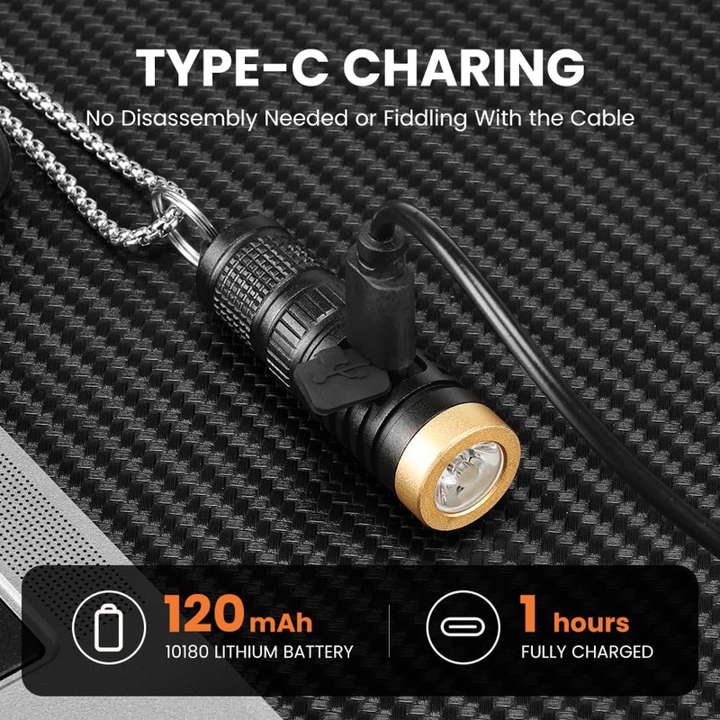 Yemao 800 High Lumens EDC Rechargeable Keychain Flashlight, Powered by