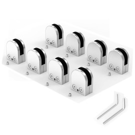 Toolzia 8 PCS Stainless Steel 304 Glass Clamps, Adjustable 8-10mm (5/16 – 25/64") Glass Bracket Flat Back for Staircase Balustrade Handrail with 2Pcs Hexagon Driver
