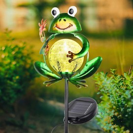 Garden Solar Lights Outdoor Decorations, Waterproof Frog Crackle Glass Globe Metal Garden Stake Lights, Solar Powered Warm White LED Light for Pathway Lawn Patio Yard Decor Mother's Day Gift