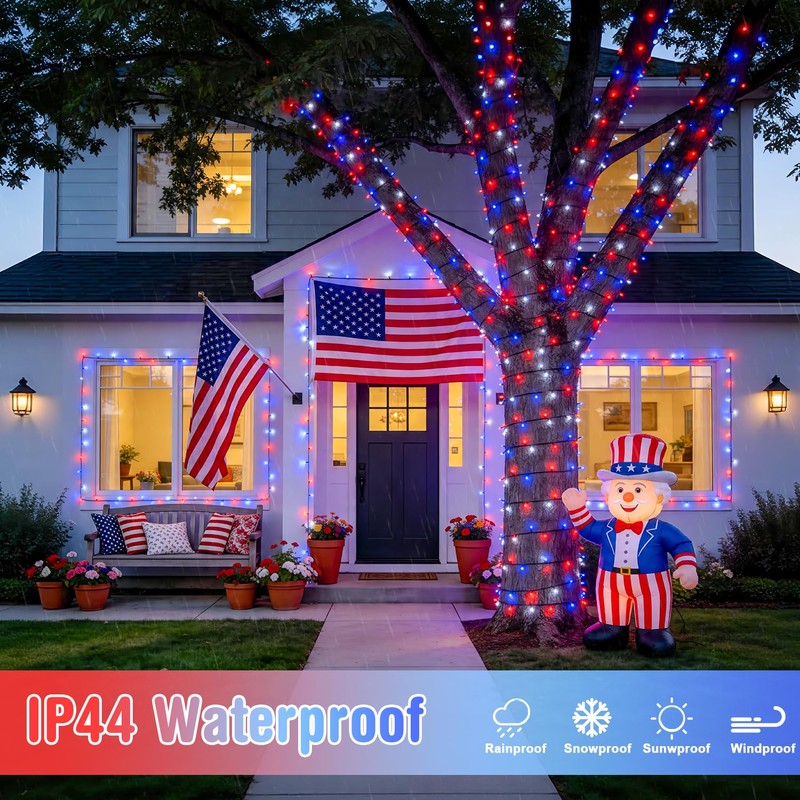 4 Pack Red White and Blue Lights, 50 LEDs 16.5ft
