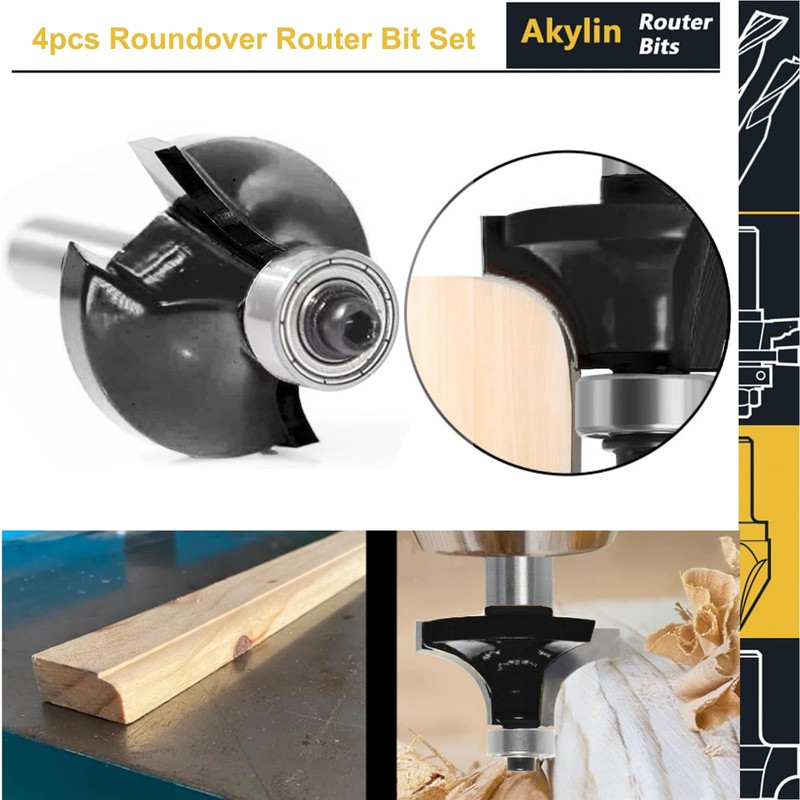 4PCS Roundover Router Bit Set, 1/4 inch Shank，Corner Rounding Edge